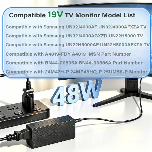 DC 19V Power Cord Compatible with Samsung TV Monitor 32 UN32J4000AF
