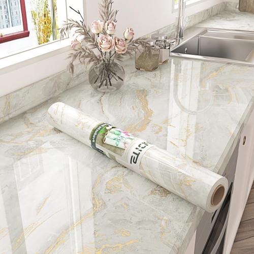 Large Gold Marble Contact Paper for Countertops 24 x 394 Shiny Marble Counter Top Peel and Stick Waterproof Wallpaper Vinyl Wrap Removable Granite Contact Paper for Kitchen Cabinets Desk