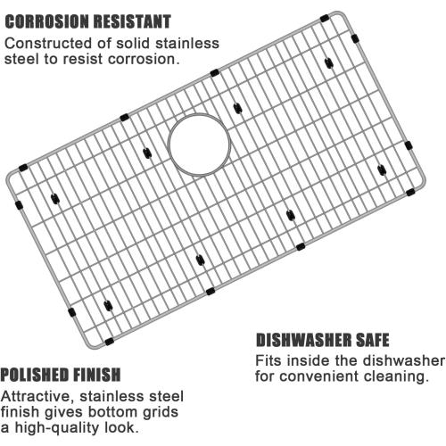 CTXBG2614 Sink Grid, Stainless Steel Bottom Grid 26-3/8 x 14-3/8 x 1-1/4 Single Sink Bowl Protector for Kitchen, Bathroom, Yard, Office, Basement, Garage
