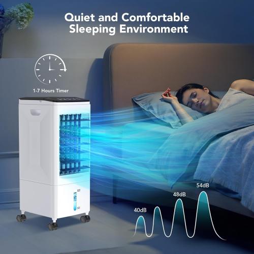 Evaporative Air Cooler, 3-in-1 Portable AC Cooling Fan 3 Modes 3-Speed with Remote, 3 Ice Boxes, No Window Needed Air Conditioners with 6L Tank for 20H Cooling, for Home, Bedroom, Kitchen, Living Room