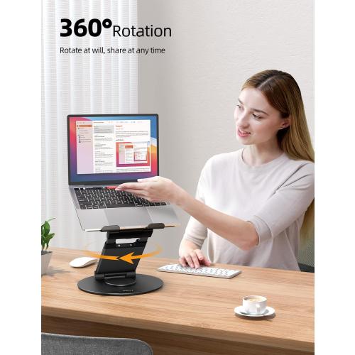Nulaxy Telescopic 360 Rotating Laptop Stand for Desk Adjustable Height Swivel Pull Out Design Ergonomic Laptop Riser Fits All 10-17 Laptops Computer MacBook, Black