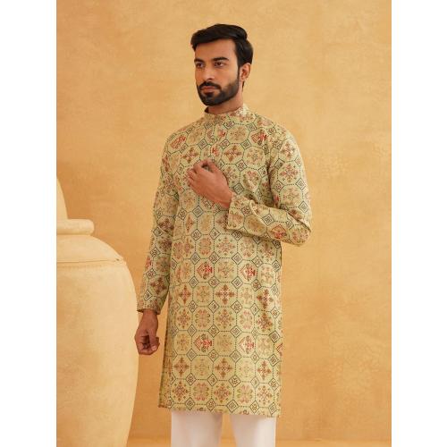 6XL...Sojanya (Since 1958 Men'S Cotton Linen Blue Foil Printed Only Long Kurta