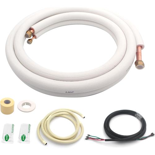 TAUROX 10FT Mini Split Line Set 1/4 & 1/2 O.D Copper Pipes Tubing and 3/8 White Thickened PE Insulation Coil, for Mini Split Air Conditioning or Heating Pump Equipment and HVAC with Flared Nuts.