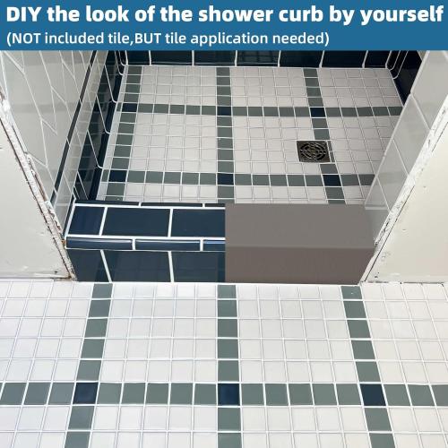 Shower Curb Kit,Waterproof Prefabricated Shower Pan Curb,Trimmable Ready to Tile Shower Curb Threshold for Shower Construction/Bathroom Renovation,Lightweight,Easy Installation,Load Bearing,48Length