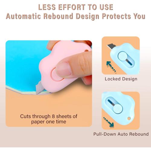 Cloud Shaped Retractable Box Cutter Set - 6 Pack with Key Rings,Stainless Steel Blade,Safe & Portable Letter Opener for Envelopes,Package,Mail,DIY,Paper Cutter for Home,Office,Outdoor (6 Color)