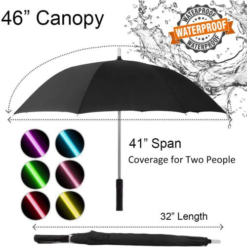 Color Clear Liberty Imports 3 PACK - LED Light Up Umbrellas with 7 Color Changing Effects | Windproof Golf Umbrellas with Flashlight Handle (Clear/Black/Gray)