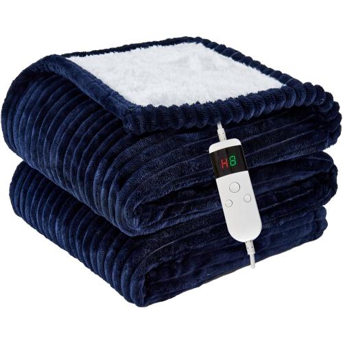 Heated Blanket Electric Throw, Soft Flannel Heating Blanket with 8 Hours Auto Off 10 Fast Heating Levels Machine Washable Sherpa Heated Blanket with Overheating Protection
