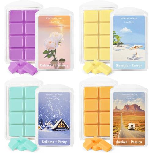 STRN Wax Melts Natural Soy Wax Cubes with Essential Oils - Long Lasting Strong Fragrance Tarts for Warmer, Home, Spa, Gift Use - 4 x 2.5oz Aromatherapy Wax Melts Variety Pack