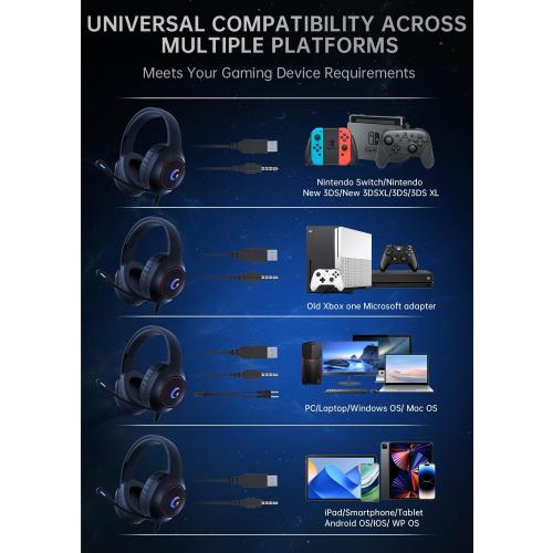 CM7002 Gaming Headset for PS5, PS4, PC, Mac, Switch, Xbox Series, Surround Sound RGB Gaming Headphones with Noise Canceling Microphone, 50MM Dynamic Drivers, 3.5MM Audio Jack, Black
