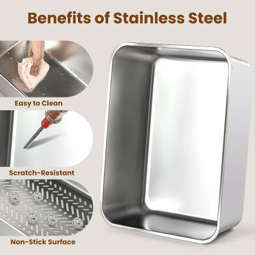 Stainless Steel Sifting Litter Box for Pine Pellets, Sifting Cat Litter Box with Sifter, High Side for Small Cats, Anti-Leakage, Odor Control, Includes Scooper, 17.7 x 13.8 x 11