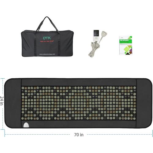 UTK 70'' x 24'' Full Body Quantum Wave Far Infrared Heating pad, 5X Pain Relief, FSA-HSA Eligible Weighted Mat with Magnets Stone, Jade & Tourmaline, Hotter to 159℉, 4H Auto-Off, Gift for Women Men