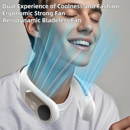 Portable Neck Fan, Personal Wearable Bladeless Fan for Outdoor Indoor, LED Display, 360° Cooling, 4-Speeds, 6000mAh USB Rechargeable, Birthday Gifts for Men Women Dad Mom (White)