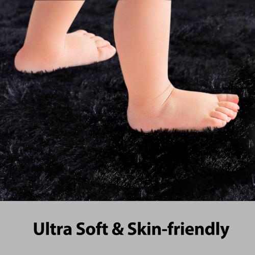 Black Rugs for Living Room Fluffy 5x7 ft Bedroom Rug Non-Slip Area Rugs Shag Carpet for Nursery Kids PlayRoom Dorm Office Indoor Modern Plush Carpets Boys