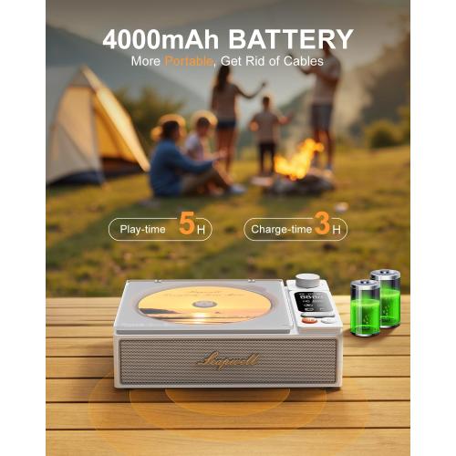 Leapwell CD Player Portable Bluetooth Desktop CD Players for Home with Speakers Rechargeable Small Retro CD Player with LCD Screen Optical USB White