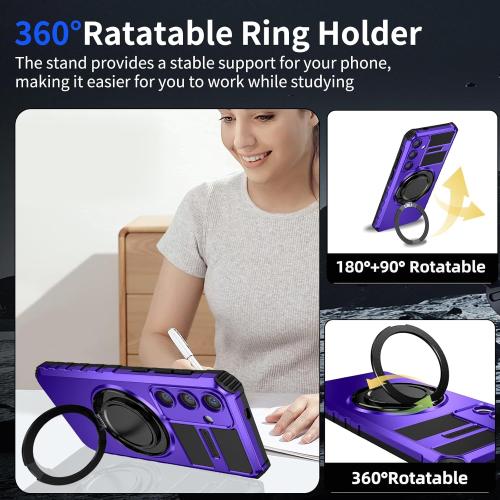 for Samsung Galaxy S25 Plus Case Magnetic Compatible with MagSafe Wireless Charging,with Screen Protector,for S25 Case Built-in Kickstand Military Grade Shockproof Heavy Duty Protection Purple