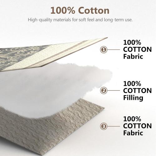 100% Cotton Quilt Set Queen Size - Striped Quilted Comforter, Patchwork Botanical Queen Quilt Bedspread, Modern Farmhouse Lightweight Bedding for Queen Bed, 3pcs, Brown/Beige/Gray