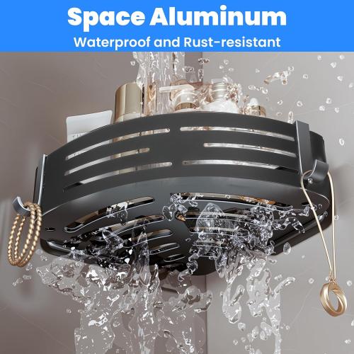 2 Pack Corner Shower Caddy Suction Cup Rust-proof aluminum alloy With 4 hooks No drilling required Removable Waterproof Bathroom Storage Rack for Shampoo, Shower Gel, Razors (gunmetal gray)