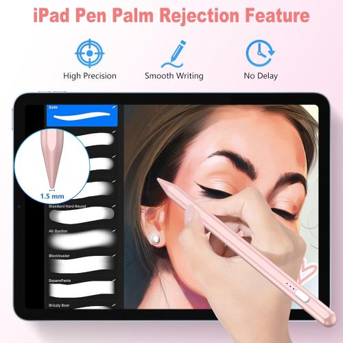 Stylus Pen for iPad 2018-2025, 15 Mins Fast Charge for Apple Pencil with Palm Rejection, Compatible with iPad 11/10/9/8/7/6, Pro M4/12.9(6/5/4/3)/11, Air M3/M2/5/4/3, Mini A17 Pro/6/5,Rose