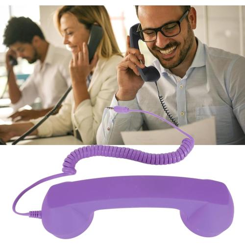 Telephone Handset for Cellphone, Retro Phone Handset with 3.5mm Jack Mobile Phone Receiver Old Telephone Headset Handheld Receiver for Cell Phone(Purple)