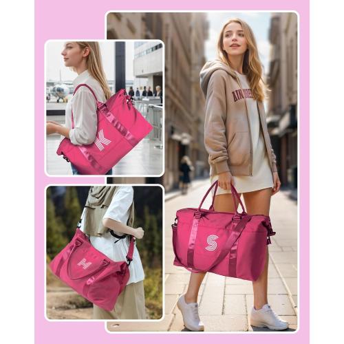 Tween Girl Trendy Stuff, Birthday Gift, Girls Initial Travel Bag, Sports Bag, Monogrammed Bags for Girls, Personalized Weekender Bag, Monogram Overnight Bag Gift for Her (Letter E)