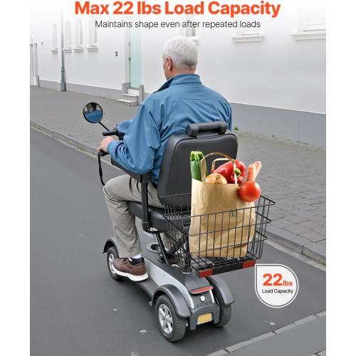 VEVOR Scooter Rear Basket, Heavy Duty Metal Wire Basket with Handle, Spacious Cargo Basket, Works with 1-inch Receiver, Compatible with Most Golden, Drive & Pride Mobility Scooter