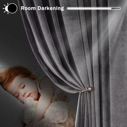 2 Panels Dark Grey Velvet Curtains 120 Inches for Bedroom, Thermal Insulated Blackout Curtains- Room Darkening Sun Blocking Rod Pocket Window Drapes for Living Room, 2 Panels, 52 x 120 Inches