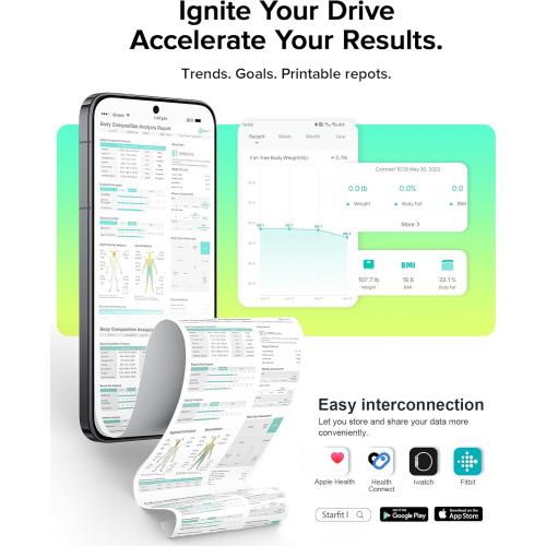 RunStar Scale for Body Weight and Fat, Full-Body Bathroom Scale with 8 Electrodes for BMI, Muscle Mass, High-Accuracy Body Composition Monitor with 28 Metrics & App Connectivity, 3-Metric Display