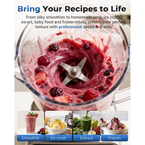 Home Blender, 2700W High-Speed Blender for Ice Crushing Power, Stainless Steel Blades, Kitchen Timer, 10 Speeds, 6 Programs for Smoothies, Frozen Drinks, Self-Cleaning, 64oz Bulk Production
