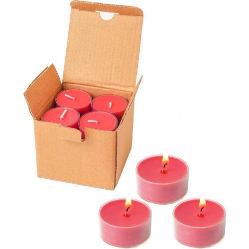 12 Unscented Natural Soy Tealight Candles in Clear Cups, 5H Long Clean Burning, Hand-Poured Red Mini Tea Candle Set for Parties, Spa, Meditation, Gift, Holiday, Emergency, Home Decor