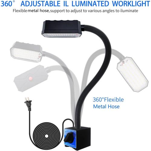 Magnetic Work Light, 2000 Lumens Led Machine Light with Strong Magnetic Base, 20 inch Flexible Magnetic Lamp for Garage, Workshop, Bandsaw, Lathe and Drill Press, 120V, Black