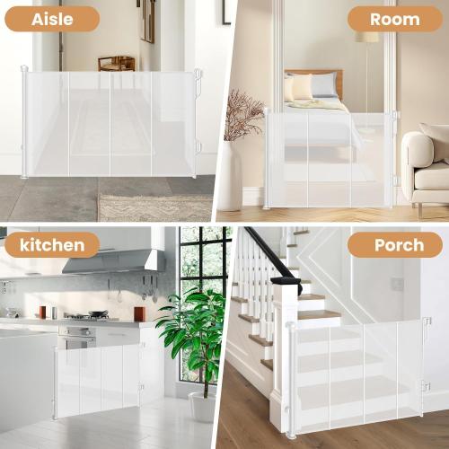 Reinforced Retractable Baby Gate or Mesh Dog Gate,Easy to Use for Stairs, Doorways, Hallways, Indoor, Outdoor, Wide Pet Gate 33.5 Tall, Extends to 55 Wide, White