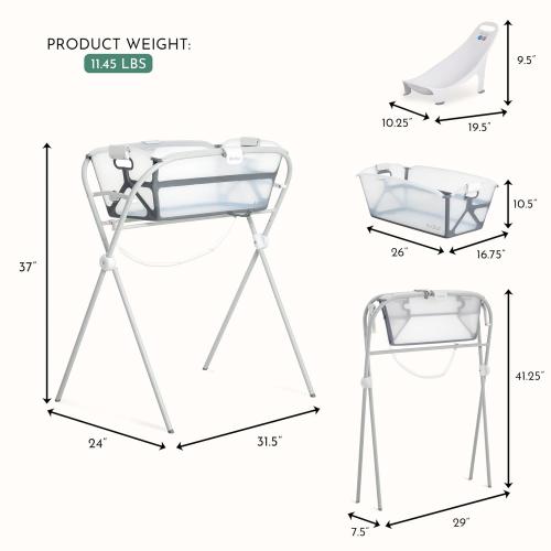 Evolur Supple Baby Spa Set with Infant Bathtub, Hammock Support Seat & Metal Frame, Newborn Tub for 0–12 Months, Complete Baby Care Essentials Gift Set for New Parents, White