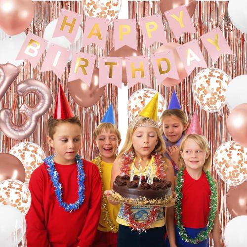 13th Birthday Decorations for Girls, Rose Gold 13th Birthday Banner, Balloon, Cake Topper, Sash and Crown, Happy 13th Birthday Party Decorations for Girls