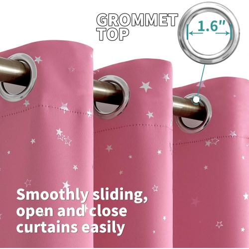 BGment Pink Blackout Curtains for Girls Bedroom, Sparkling Star Curtains Thermal Insulated Grommet Window Drapes for Dreamy Cute Princess Style Room Decor, Set of 2 Panels, 42 x 63 Inch