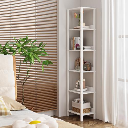 VIMBER 6 Tier Bookshelf with Anti-Fall Baffle, Tall 64.79 Bookcase with DIY Shelves, Industrial Book Shelf Storage Organizer, Display Free Standing Shelf Unit for Bedroom, Living Room, Office, White