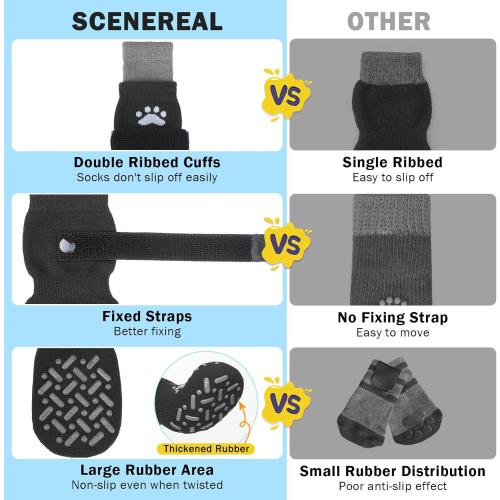 Size X small SCENEREAL Anti Slip Dog Socks to Prevent Licking Paws, Dog Shoes for Hot/Cold Pavement, Paw Protector Traction Control on Hardwood Floor, Dog Shoes Booties for Puppy Small Medium Large Senior Dogs