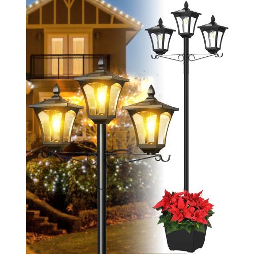 3-Head Solar Lamp Post Light, 77 Metal Outdoor Lamp Post, 200 Lumens Waterproof Solar Outdoor Lights for Garden Driveway Backyard Porch Lawn