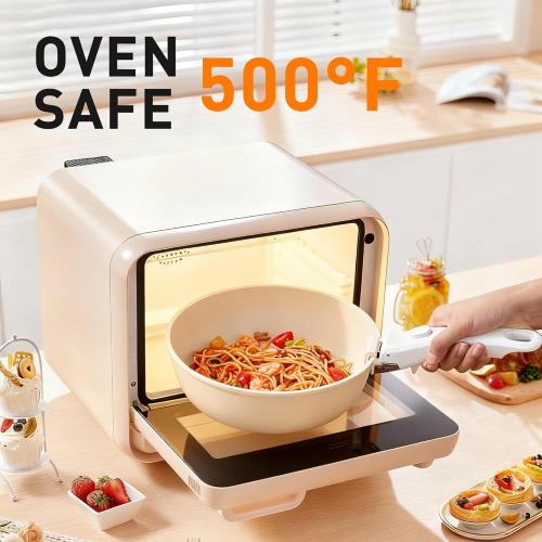 Ceramic Cookware Set 9 Pcs Pots and Pans Set with Detachable Handles Cooking Pan Saucepan Set Skillet Healthy Induction Cookware Oven Safe Dishwasher RV Kitchen Cream