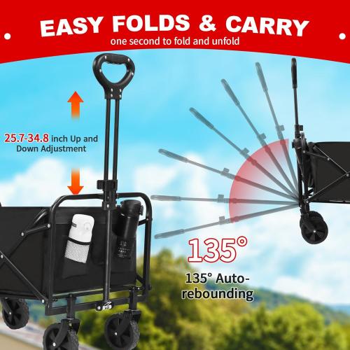 Heavy Duty Folding Wagon Portable Foldable Beach Wagon Large Capacity Removable for Camping Travel Sports Fishing Barbecue carts