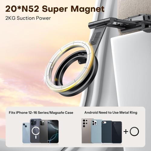 OMOTON TP02 360°Rotating for MagSafe Tripod, Adjustable Aluminum Magnetic Phone Tripod for iPhone 17/16/15/14 Pro Max Air, Foldable Cell Phone Stand Fits Vlog, Gym, Travel Essentials Accessories