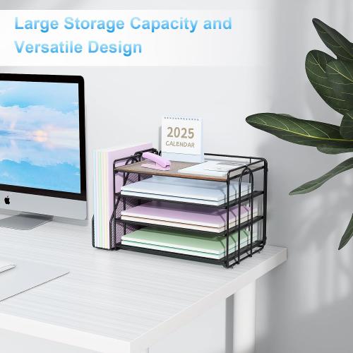 Spacrea 4 Tier Paper Organizer for Desk with File Organizer