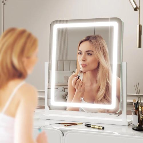 Gvnkvn Lighted Makeup Mirror, Hollywood Vanity Mirror with Lights, Three Color Lighting Modes, and 5X Magnification Mirror, Smart Touch Control, 360°Rotation (17.2in. White)
