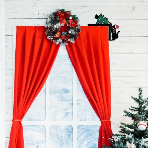 Pigort Christmas Decorations Funny Black Cat Door/Window Coner Toppers Windows Walls DIY Craft for Christmas Party Ornament (Black cat 2)