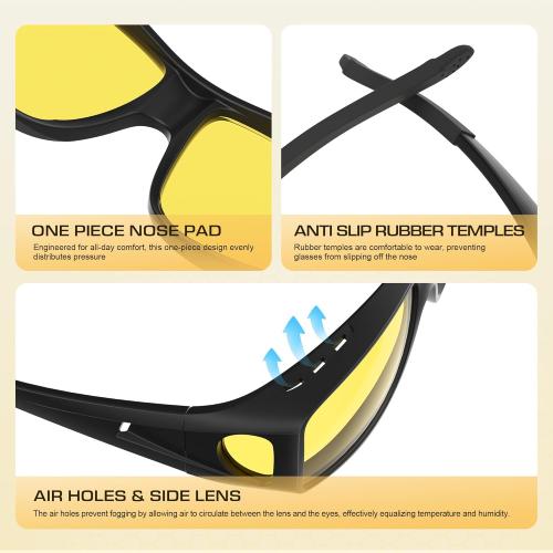 Night Vision Glasses for Driving Anti-Glare Fit-Over Eyewear Night Driving Glasses for Men/Women