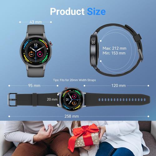 Black 1.3 Fitpolo Smart Watch for Men Women,1.3 AMOLED Touchscreen Fitness Tracker, Make/Answer Calls, Heart Rate SpO2 Monitor, IP68 Waterproof, Sleep & Activity Tracking Smartwatch for Android Phones iPhone