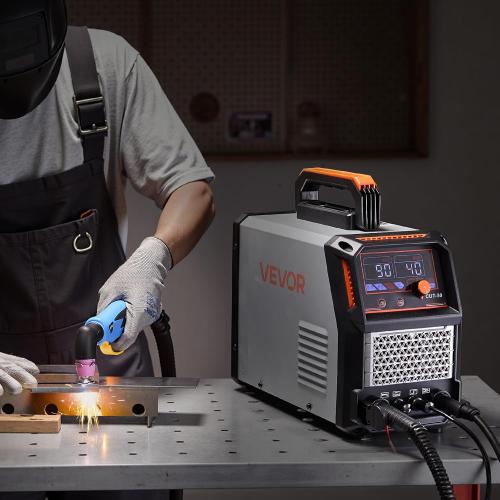 VEVOR Plasma Cutter, 50A Non-Touch Pilot Arc Plasma Cutting Machine, 110V/220V Dual Voltage Digital Display IGBT Inverter - with 2T/4T Function & Adjustable PA/PT Time for Home Repairs, Workshops