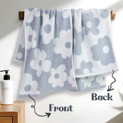 Jacquotha Floral Hand Towels for Bathroom - 2 Pack Cotton Face Towels 13 x 28, Soft Decorative with Cute Daisy Prints for Guest Room, Kitchen Decor, Dusty Blue