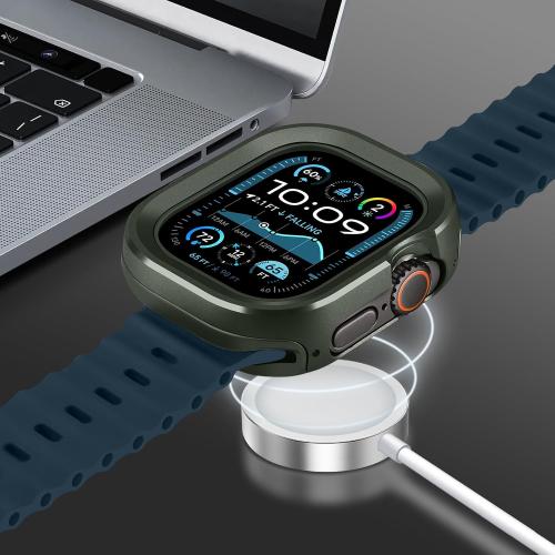 Amizee 2 in 1 Metal Rugged Case Compatible with Apple Watch Ultra 3/2/1 Case 49mm, Aluminum Shockproof Protective Bumper Cover for iWatch 49mm, Army Green