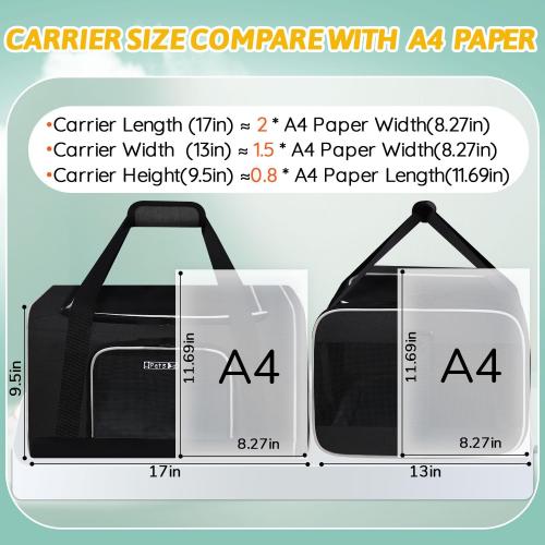 Petskd Pet Carrier 17x13x9.5 Southwest Airline Approved, Pet Travel Carrier Bag for Small Cats and Dogs, Soft Dog Carrier for 1-15 LBS Pets,Dog Cat Carrier with Safety Lock Zipper (Black)