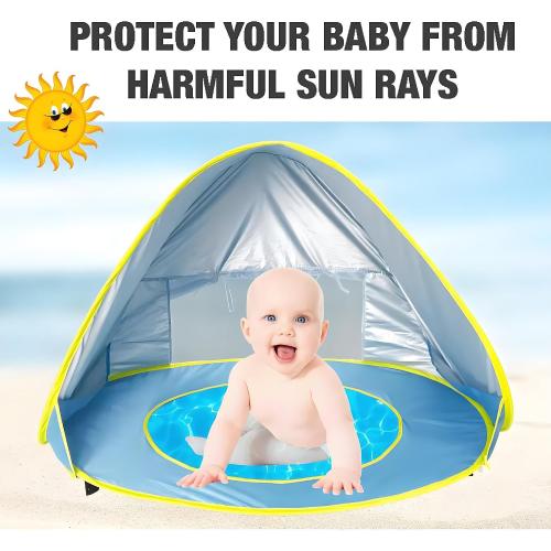Baby Beach Tent with Pool, Pop Up Sun Shelter for Infant Toddlers, Portable UV Protection Shade with Carry Bag for Outdoor Travel, Camping